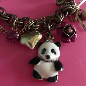 Panda bear rose charm zoo heart crystal bracelet Betsey Johnson vintage B29
